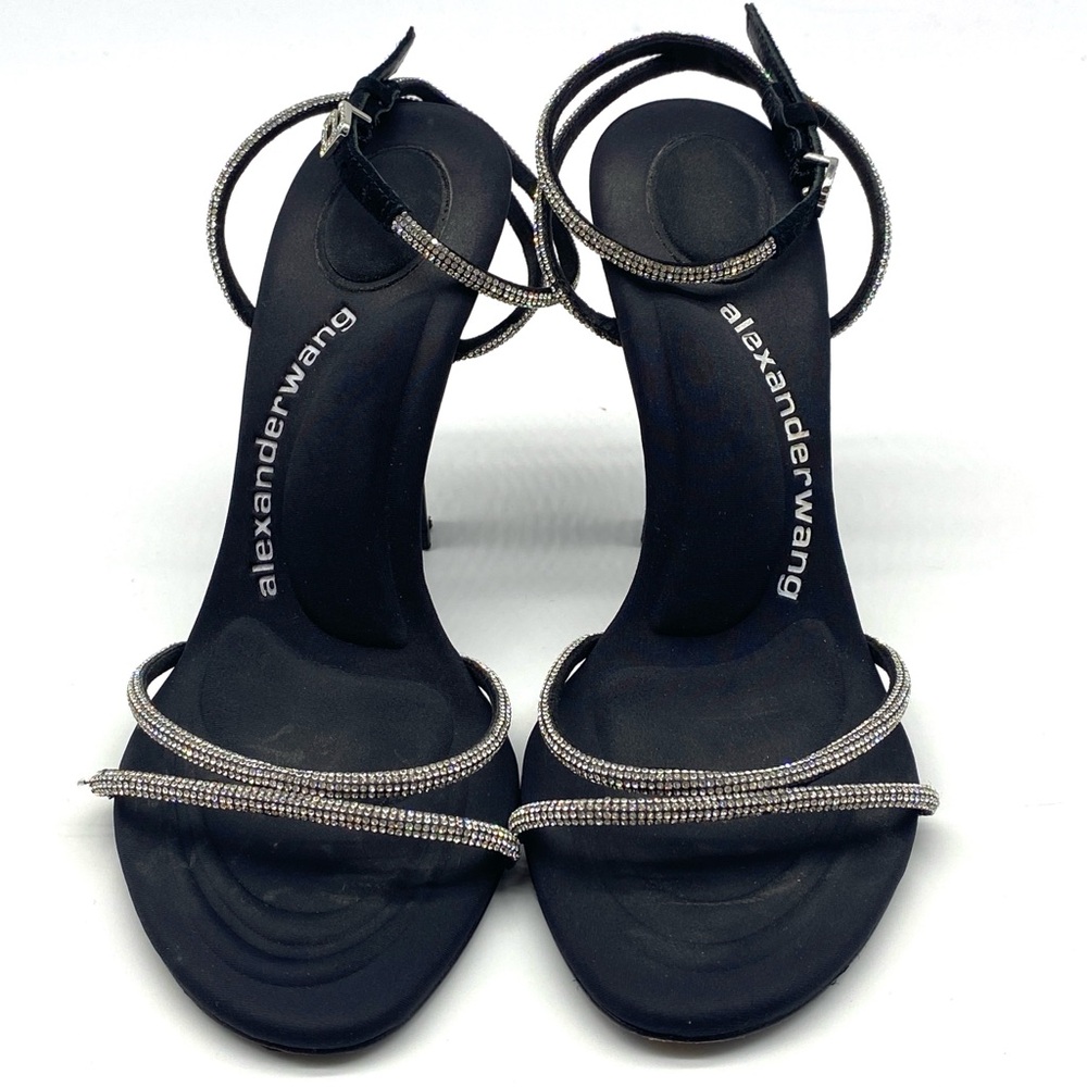 ALEXANDER WANG Dahlia Black Silver Crystal Strap Stiletto Heeled Sandals Shoes